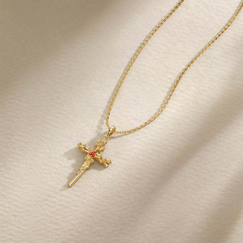 Floral Cross December Holly Birth Flower Necklace