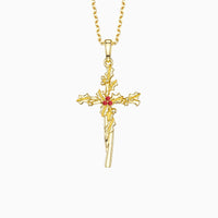 Floral Cross December Holly Birth Flower Necklace