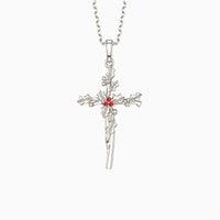 Floral Cross December Holly Birth Flower Necklace