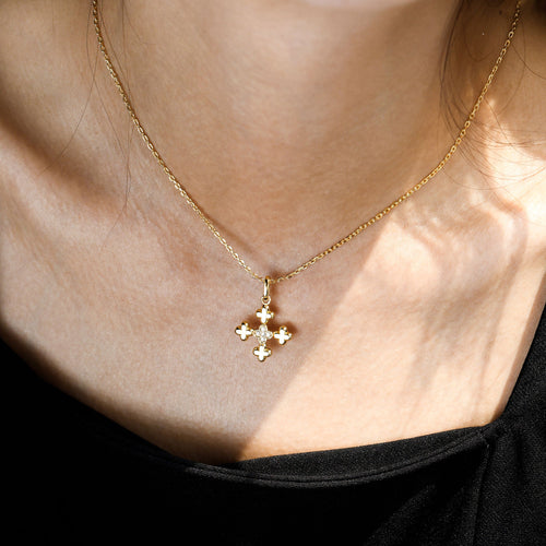 Clover Cross Charm Pendant Necklace