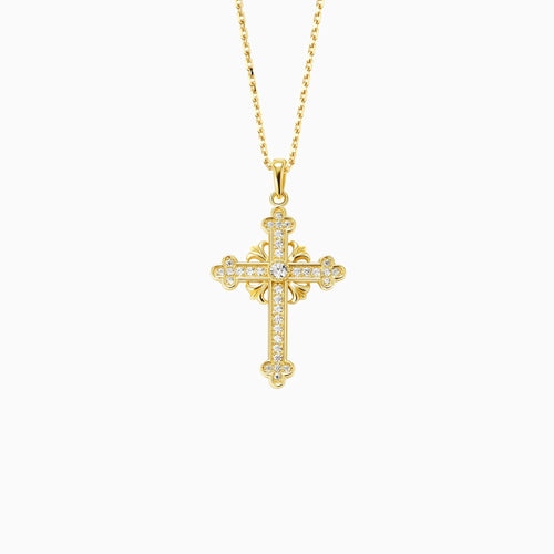 Fleur-de-Lis Radiance Cross Pendant Necklace vanimy