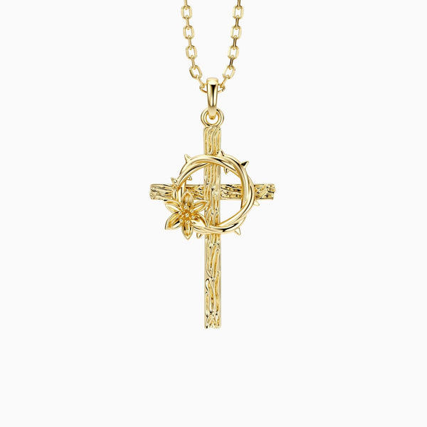 Crown of Thorns Lily Cross Pendant Necklace
