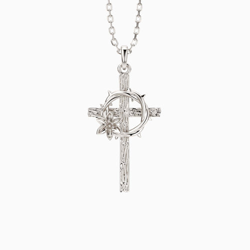 Crown of Thorns Lily Cross Pendant Necklace
