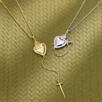 Flaming Heart with Dagger Necklace