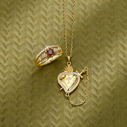 Flaming Heart with Dagger Necklace