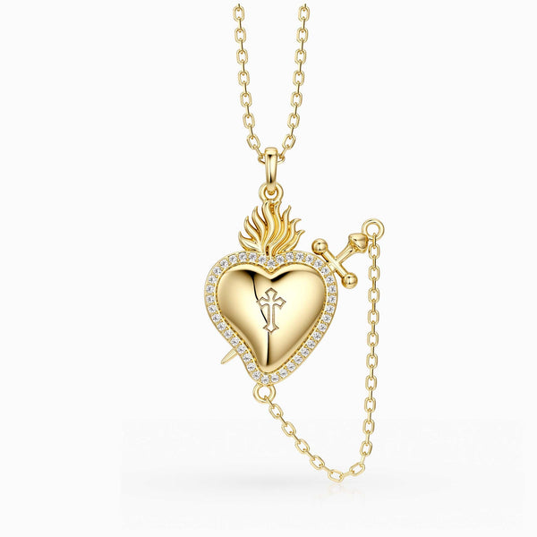 Flaming Heart with Dagger Necklace