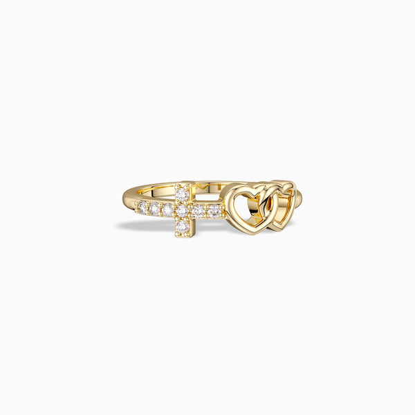 Double Heart And Cross Ring vanimy