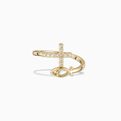 God Jesus Fish And Cross Ring vanimy