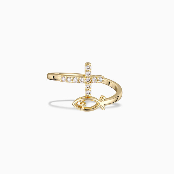 God Jesus Fish And Cross Ring vanimy