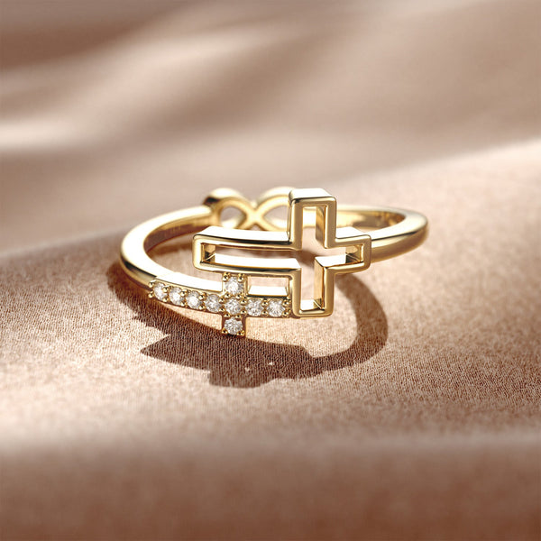 Double Hollow Cross And Infinity Ring vanimy
