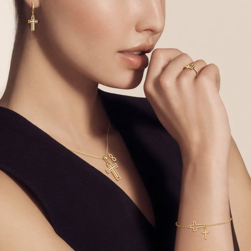 Double Hollow Cross And Infinity Ring vanimy