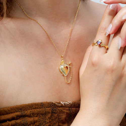 Flaming Heart with Dagger Necklace
