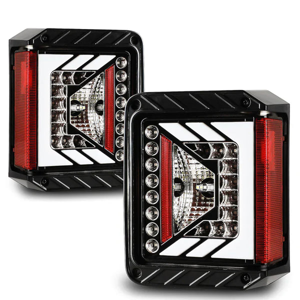 Winjet 2007-2018 Jeep Wrangler JK LED Tail Lights - Glossy Black / Clear OffRoadUSA.com