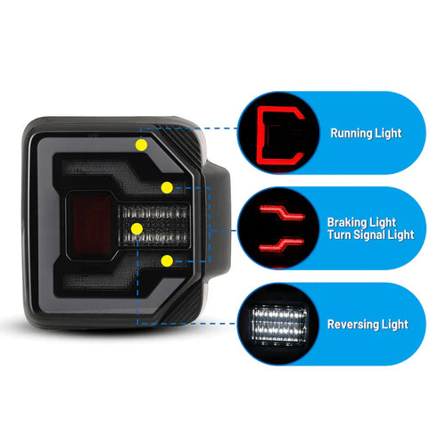 Winjet 2018-2024 Jeep Wrangler JL & JLU LED Sequential Taillights - Black/Smoke OffRoadUSA.com