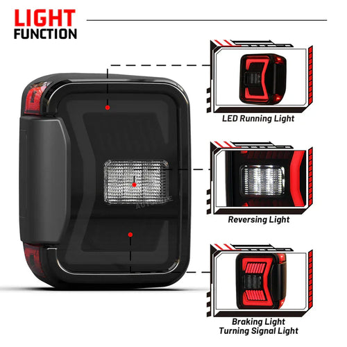 Winjet 2019-2025 Jeep Gladiator JT LED Sequential Tail light - Black/Smoke OffRoadUSA.com
