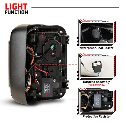 Winjet 2019-2025 Jeep Gladiator JT LED Sequential Tail light - Black/Smoke OffRoadUSA.com