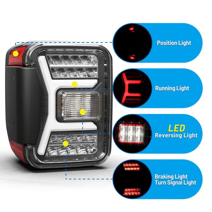 Winjet 2019-2025 Jeep Gladiator JT LED Sequential Tail light - Gloss Black/Clear