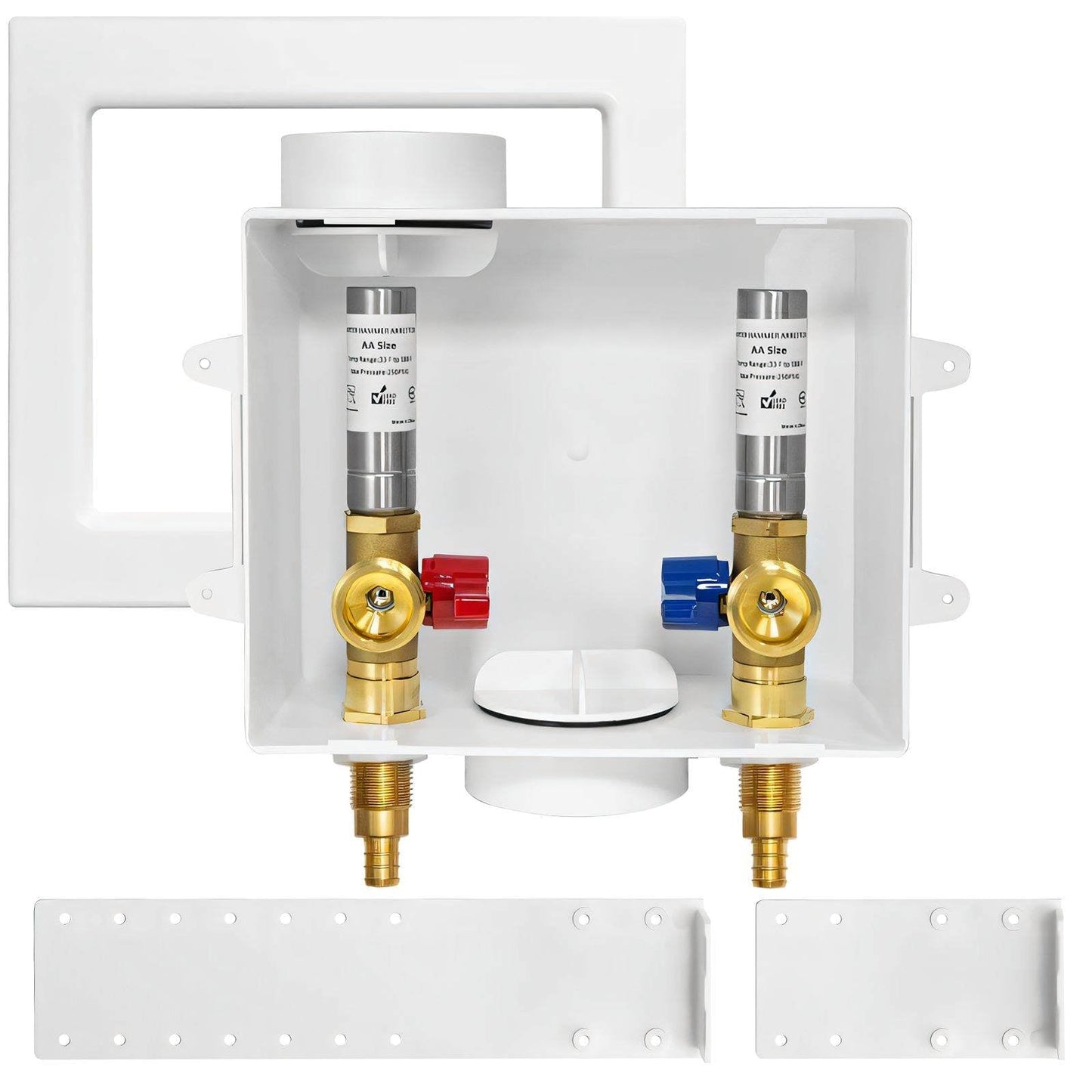 1/2" PEX Crimp (F1807) Inlet, Washing Machine Outlet Box, with Stainless Steel Water Hammer Arrestor