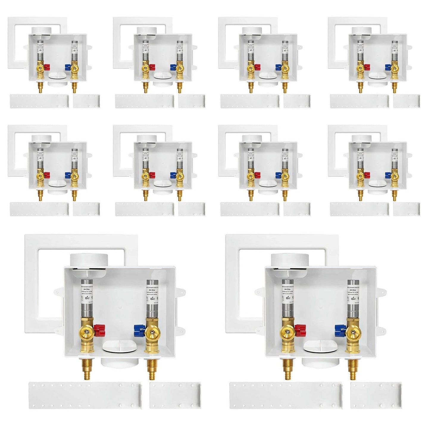 10 Pcs 1/2" PEX Crimp (F1807) Inlet, Washing Machine Outlet Box, with Stainless Steel Water Hammer Arrestor