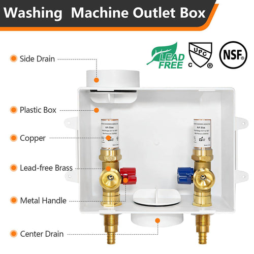 1/2" PEX Crimp (F1807) Inlet, Washing Machine Outlet Box, with Copper Water Hammer Arrestor Plumbingsell