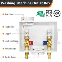 1/2" PEX Expansion (F1960) Inlet, Washing Machine Outlet Box, with Copper Water Hammer Arrestor Plumbingsell