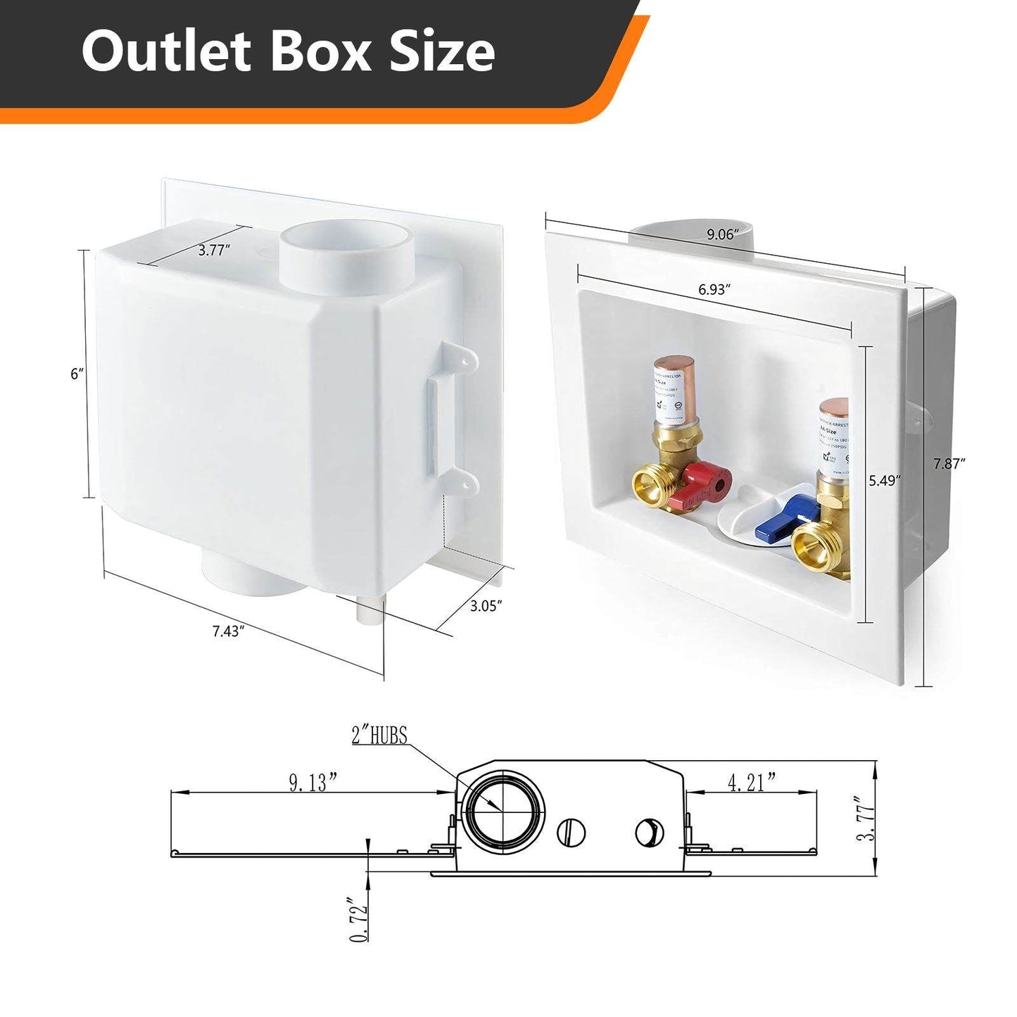 1/2" CPVC PPE Intet, Washing Machine Outlet Box, with Copper Arrestor