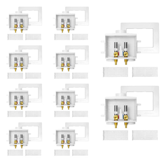10 Pcs 1/2" PEX Crimp (F1807) Inlet, Washing Machine Outlet Box, Single Control Valve, with SS Hammer Arrestor