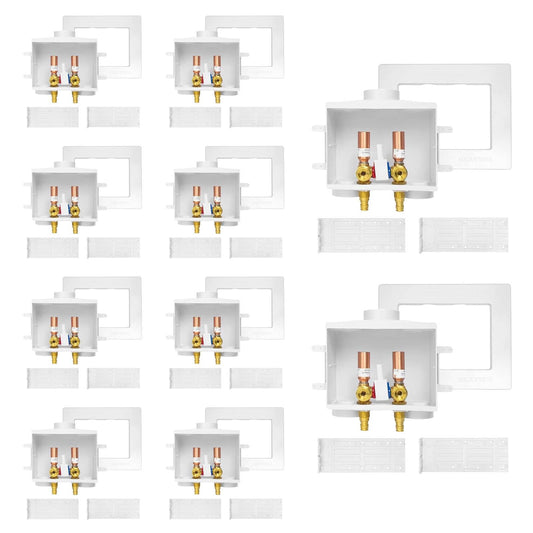 10 Pcs 1/2" PEX Expansion (F1960) Inlet, Washing Machine Outlet Box, Single Control Valve, with Copper Water Hammer Arrestor