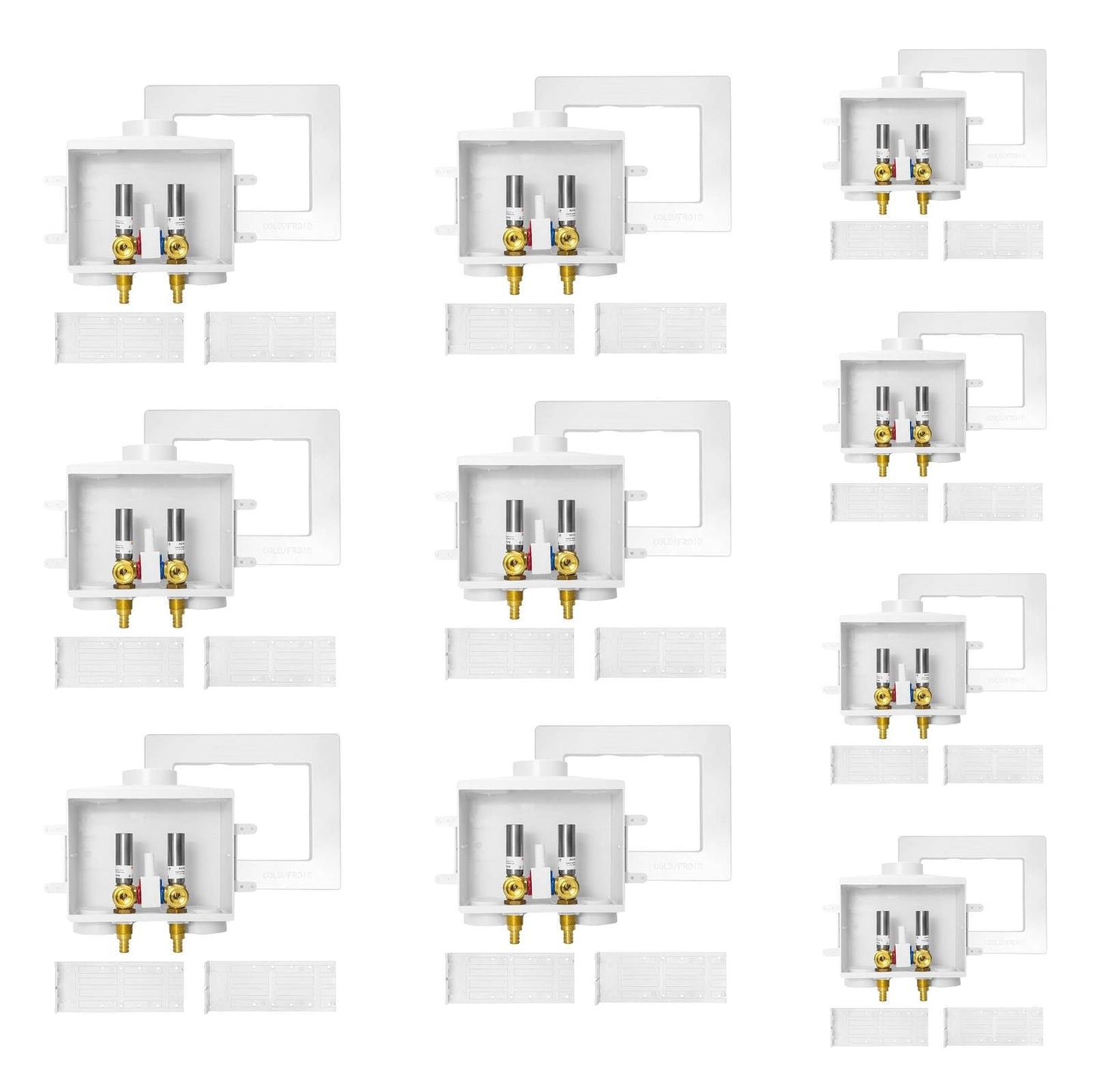 10 Pcs 1/2" PEX Expansion (F1960) Inlet, Washing Machine Outlet Box, Single Control Valve, with SS Hammer Arrestor