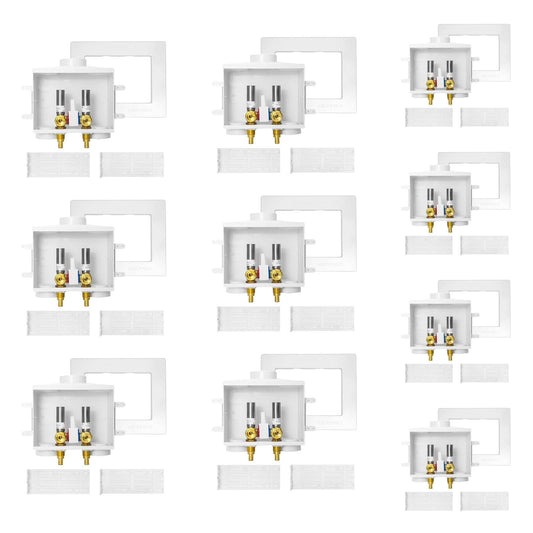 10 Pcs 1/2" PEX Expansion (F1960) Inlet, Washing Machine Outlet Box, Single Control Valve, with SS Hammer Arrestor