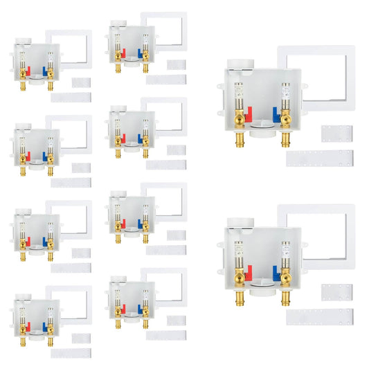 10 Pcs 1/2" Copper Press Inlet, Washing Machine Outlet Box, with SS Water Hammer Arrestor, Center Drain