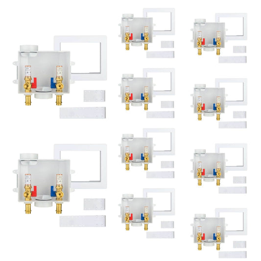 10 Pcs 1/2" Copper Press Inlet, Washing Machine Outlet Box, with Copper Water Hammer Arrestor, Center Drain
