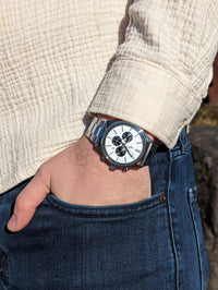 White and Black Chronograph The Beyond Boring Watch Company