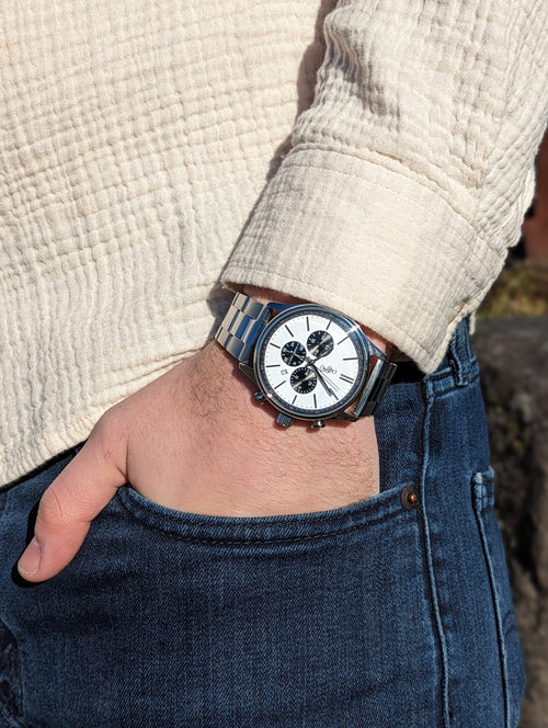 White and Black Chronograph The Beyond Boring Watch Company