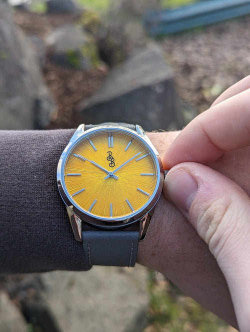 Yellow Sunburst Watch The Beyond Boring Watch Company