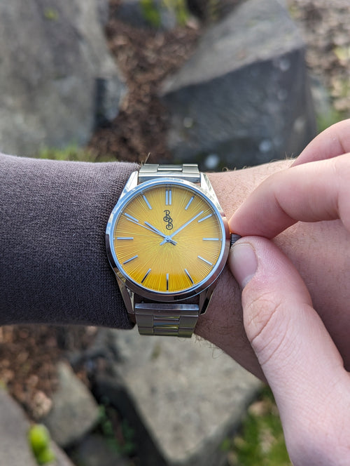 Yellow Sunburst Watch The Beyond Boring Watch Company