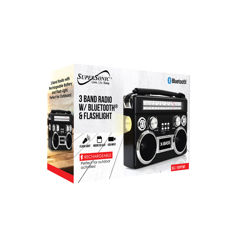 Portable 3 Band Radio with Bluetooth and Flashlight (SC-1097BT)