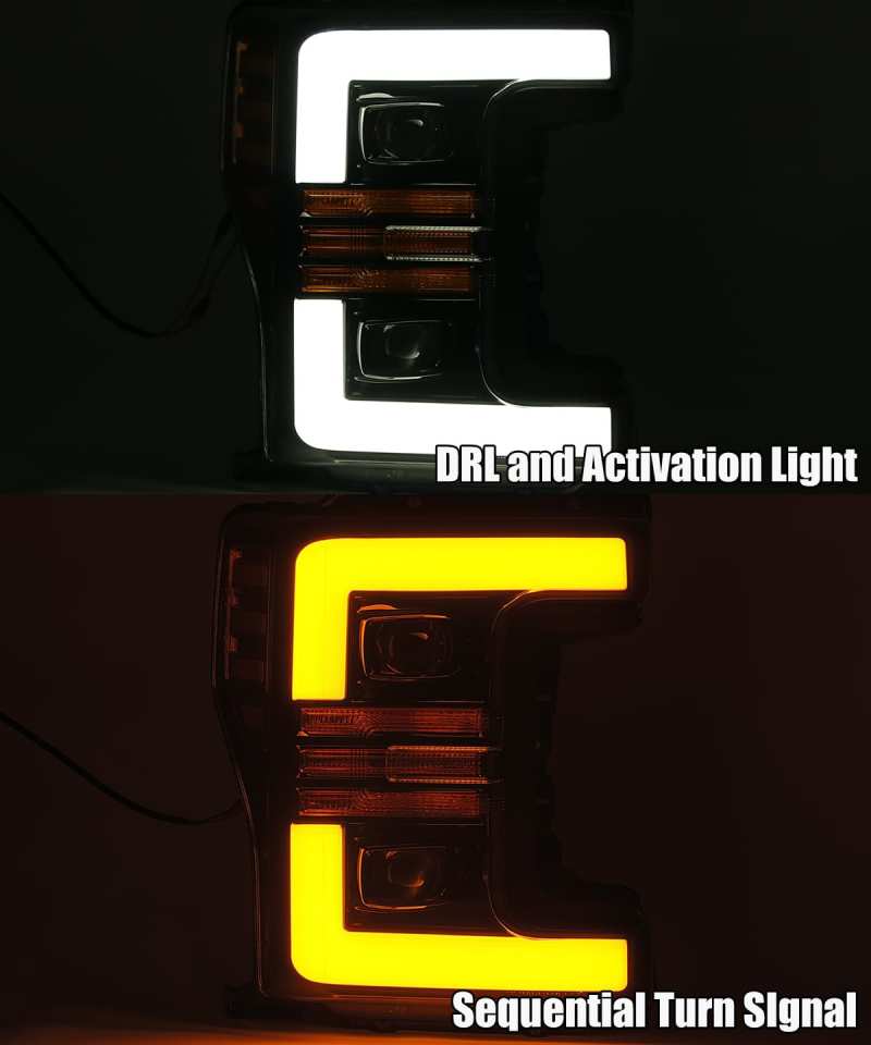 AlphaRex 17-19 Ford Super Duty PRO-Series Halogen Projector Headlights Jet Black