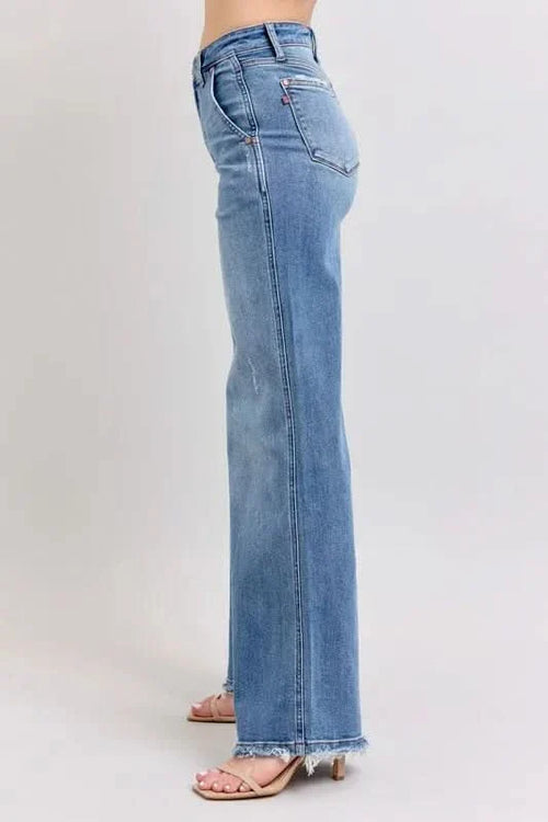 Judy Blue Raw Hem Wide Leg Jeans HTO Apparel