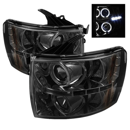 Spyder Chevy Silverado 1500 07-13 Projector Headlights LED Halo LED Smke PRO-YD-CS07-HL-SM OffRoadUSA.com