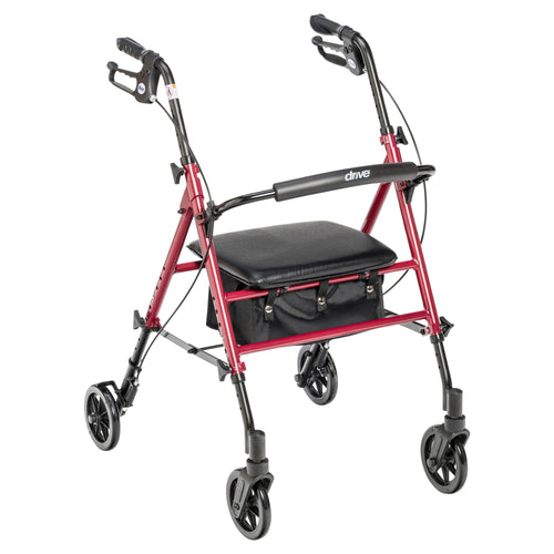 Adjustable Height Rollator Rolling Walker with 6" Wheels, Red RIO Medical Supplies
