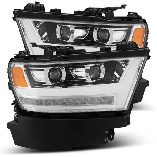 AlphaRex 19-20 Dodge Ram 1500 LUXX LED Proj Headlights Plank Chrome w/Activ Light/Seq Signal/DRL OffRoadUSA.com