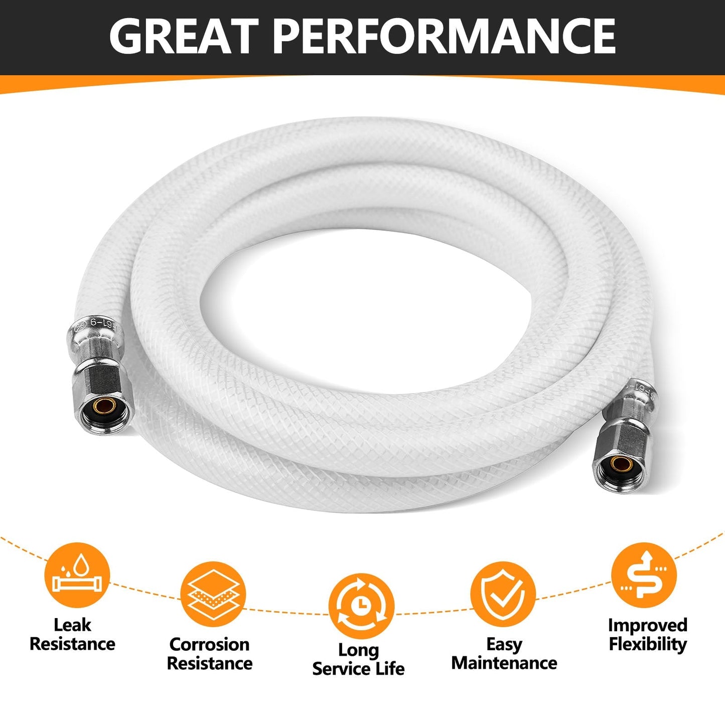 10 Pcs 8ft Fridge Ice Maker Water Connector Line, Polyester Reinforced PVC, 1/4" Comp By 1/4" Comp Connection, White