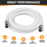 8ft Fridge Ice Maker Water Connector Line, Polyester Reinforced PVC, 1/4" Comp By 1/4" Comp Connection, White