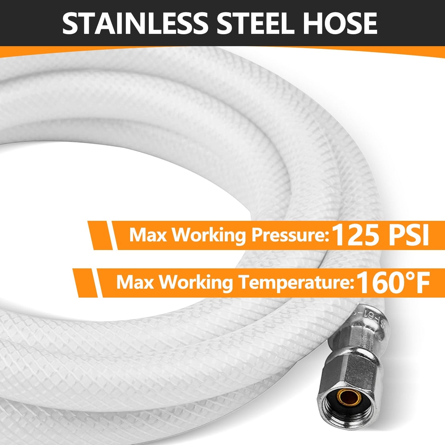 10 Pcs 8ft Fridge Ice Maker Water Connector Line, Polyester Reinforced PVC, 1/4" Comp By 1/4" Comp Connection, White