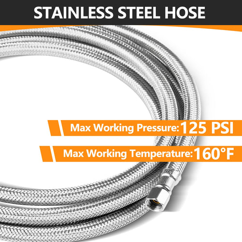 8 ft Ice Maker Hose, with 1/4" Comp by 1/4" Comp Connection, Stainless Steel Braided Hose Plumbingsell