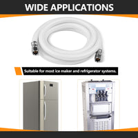 10ft Fridge Ice Maker Water Connector Line, Polyester Reinforced PVC, 1/4" Comp by 1/4" Comp Connection, White