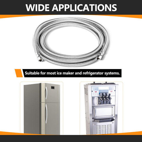 12ft Ice Maker Hose, with 1/4" Comp by 1/4" Comp Connection, Stainless Steel Braided Hose