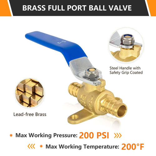 1/2" PEX Crimp Drop Ear Ball Valve, Blue (Lead Free) Plumbingsell