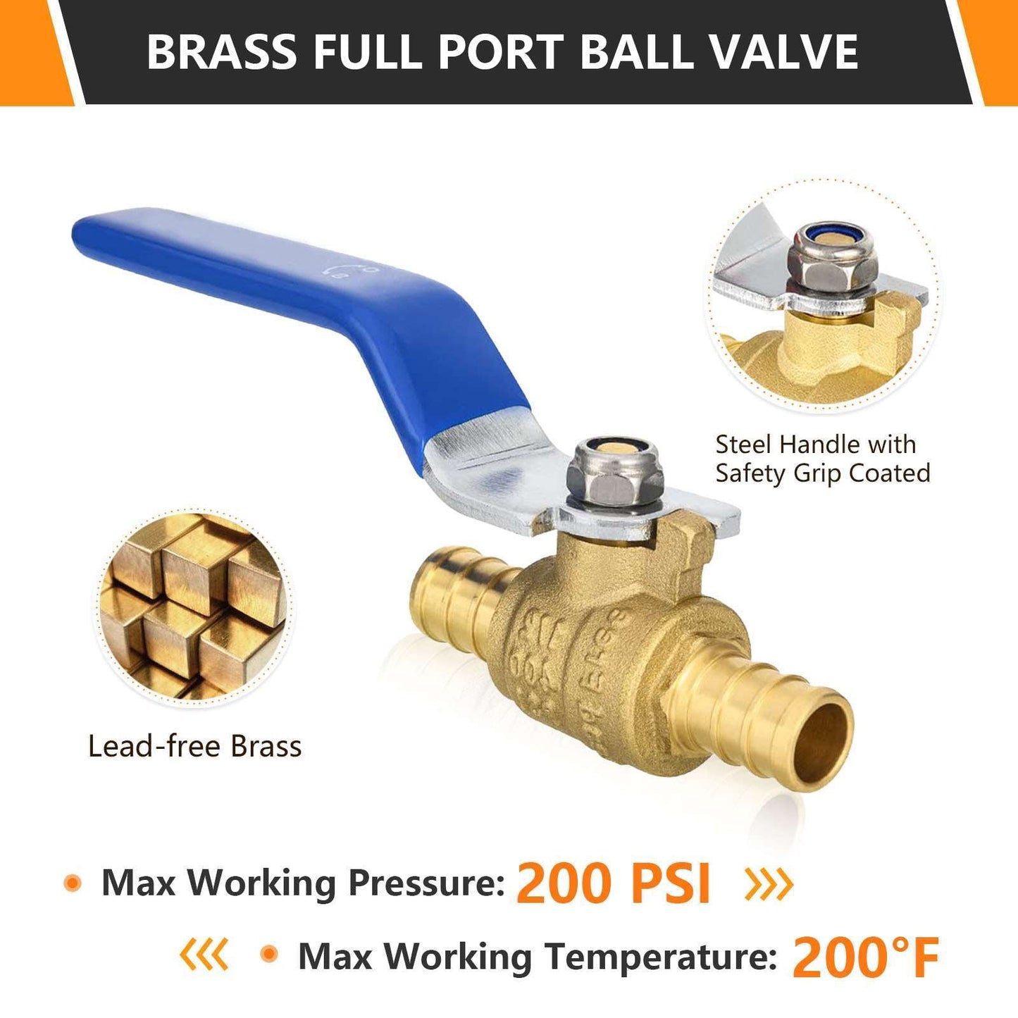 3/4" PEX Crimp Ball Valve,  Blue (Lead Free)